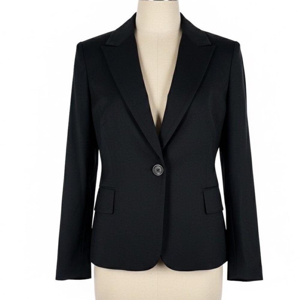 Cabi Blazer Women 6 Black Peplum Ruffle Back Single Button 3/4 Sleeve Style 230